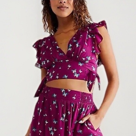 Free People Tops - Free People Pretty Dayz Butterfly Wrap Crop Top Boho NWOT XL
